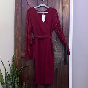 Elegant Long Sleeve Burgundy Dress